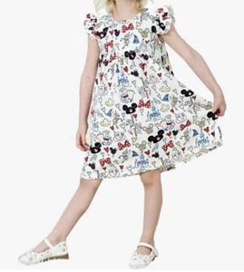 Boutique Disney Parks Icons Mickey Dumbo Castle Ruffle Cotton Dress - Picture 1 of 4
