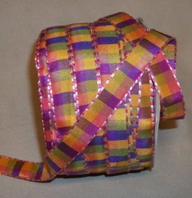 10 yds BRIGHT PLAID RIBBON  1/2"  (choice of 5 colors) - Image 1 of 2