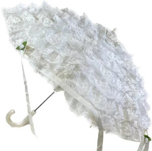 Bridal Wedding Lace Ruffle Stick Umbrella - Picture 1 of 4