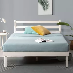 Zinus Bed Frame Queen Size Solid Wood Bed Base White Robin - Picture 1 of 9