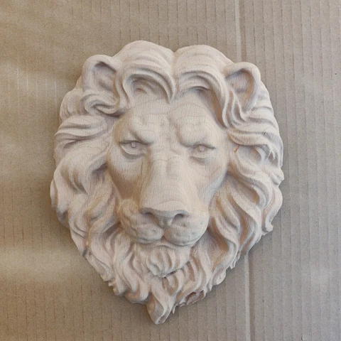Wood Carved Lion Head Vintage Wall Furniture Applique Molding Element Detail Cover