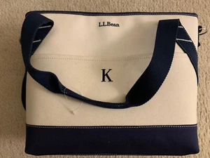 LL Bean Boat and Tote Canvas Bag Vintage navy blue straps monogrammed - Picture 1 of 3