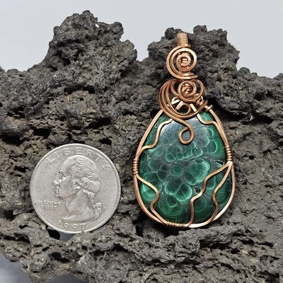 Colgante Trekntreasures Hecho a Mano #307 Piedra Malaquita Natural Caída, Cobre Foto 1 de 4