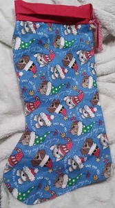 Medias de Navidad de algodón hechas a mano brillantes perros en sombreros campanas estrellas 18" NUEVAS - Imagen 1 de 4