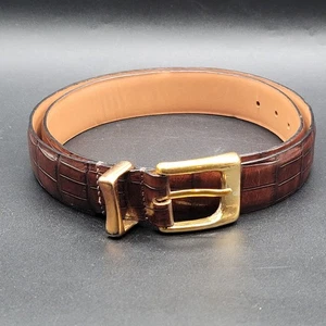 Vtg J.P. Tilford Harry Rosen Leather Belt Solid Brass Buckle Brown Rare - Foto 1 di 14
