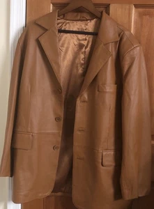 Vtg Leather Jacket Mens Sz Large Camel Color Lamb skin  Very Nice - Picture 1 of 9