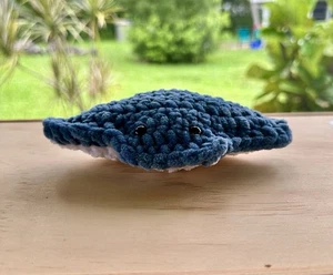Crochet Stingray Stuffed Animal Handmade Desk Pet Plush Dark Blue Plush - Picture 1 of 5