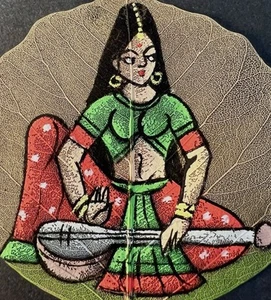 Handgemalte heilige traditionelle Guckblattkunst ~ Indien signiert DVL 17/50 5”x7” - Bild 1 von 8