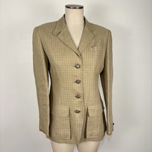 RALPH LAUREN Womens Blazer Linen Equestrian Riding Leather Trim Horse Buttons - Picture 1 of 12