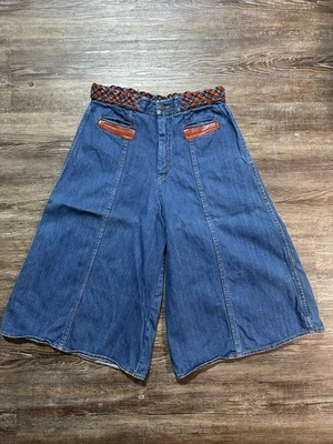 Pantalones de mezclilla acampanados de pierna ancha culottes vintage años 70 N'est Ce Pas cintura 28 Foto 1 de 4