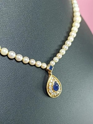 Collier Ancien Or 18 Carats Saphirs Diamant Et Perles  - Photo 1/4