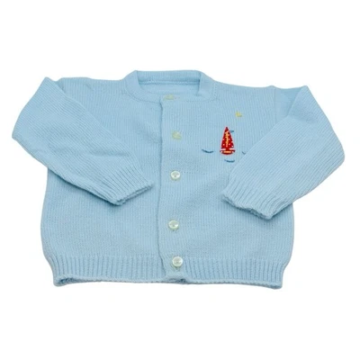 VTG Baby Boy's Blue Nautical Theme Cardigan Sweater Sailboat *See Measurements* - Image 1 of 4