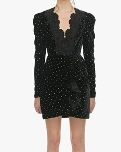 Self Portrait Pailletten Spitze und Samt Minikleid in Schwarz US Größe 4 Neu mit Etikett  - Bild 1 von 11
