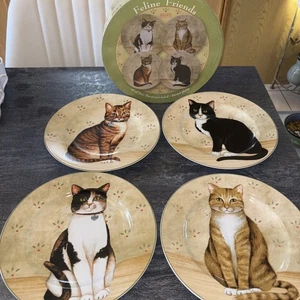 Oneida/David Carter braun Feline Friends 4-teiliges Teller-Set brandneu LOC T - Bild 1 von 8
