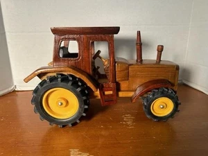 WOODEN TRACTOR 11" X 7" TALL IN ORIGINAL BOX WHEELS ROLL - Picture 1 of 9