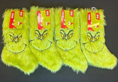 "4x 2025 Dr. Seuss Grinch 10"" verde peludo y bordado decoración de medias de Navidad" Foto 1 de 4