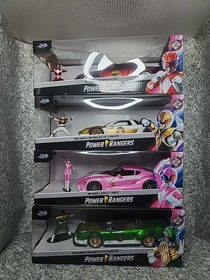 Paquete de 4 figuras fundidas a presión de Jada Mighty Morphin Power Rangers súper autos coleccionables Foto 1 de 4