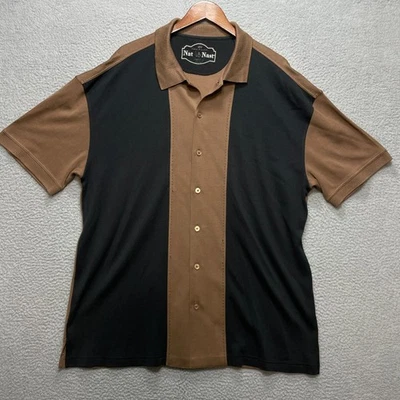 Camisa NAT NAST Para Hombres XL Negra Marrón Estilo Bolos Seda Algodón Retro Abotonada Foto 1 de 4