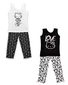 New Sanrio Hello Kitty pajamas Set 2 pc Girls Kids Black White - Picture 1 of 5