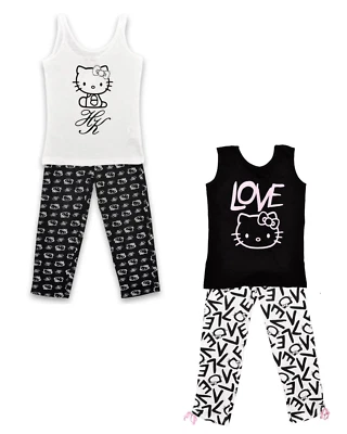 New Sanrio Hello Kitty pajamas Set 2 pc Girls Kids Black White - Image 1 of 3