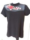 boohoo night black top with embroidered flowers size 10