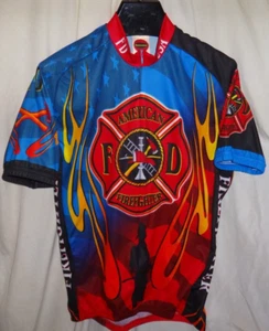 World Cycling Jersey American Firefighter FD Fire Dept Patriotic Men's Sz L - Picture 1 of 3