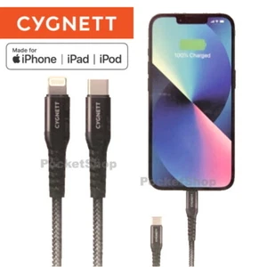 Cygnett MFi-Certified Lightning to USB-C Braided Cable PD Fast Charge Connector - Picture 1 of 3