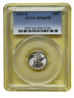 1943-D  Mercury Dime 10C PCGS MS66FB WHITE - Image 1 of 4