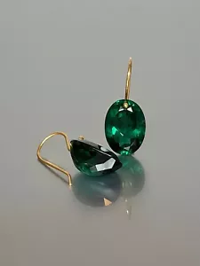 925 Argento Sterling Ovale Tormalina Orecchini Pendenti Fatto a Mano Oro Fill - Foto 1 di 3