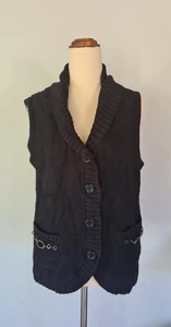 Womens Alfred Dunner Petite Black Vest Wool Blend PXL Sleeveless Knit Button up - Picture 1 of 11