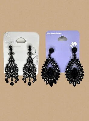2 - Jewelry Black Gothic Beaded Dangle Sensitive Solutions Earrings NEW - Image 1 of 4