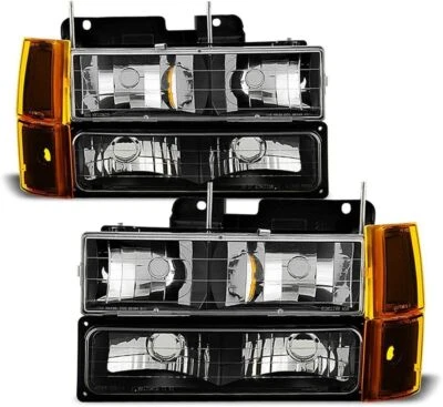 Black 1994-1998 GMC Sierra Yukon Suburban Bumper Signal Corner Lamps+Headlights Foto 1 de 4