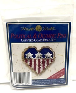 Mill Hill Counted Glass Bead Kit Heart Flag Patriotic & Olympic Pin Back MHPO6 - Bild 1 von 2