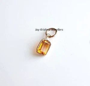 14K Gold Yellow Citrine Charm Pendant, Emerald Cut Birthday Gift Dainty Pendant - Picture 1 of 5