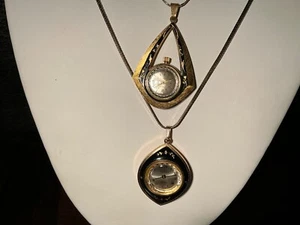 Pair Buler Sheffield Pendant windup pocket Watch Goldtone Blk Enamel flowers run - Picture 1 of 6