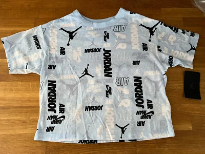 Air Jordan Youth Girls Sportswear Cropped Ice Blue Black White T-Shirt Medium M - Image 1 of 4