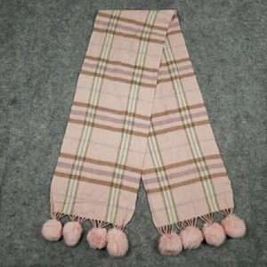 Gena Accessories Scarf Wool Cashmere Pink Plaid Pom Tassles 11"x70" - Picture 1 of 6