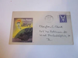 WWII US 1943 NEWARK NEW JERSEY Patriotic MINKUS CACHET OUR PLEDGE LIBERTY & JUST - Picture 1 of 3
