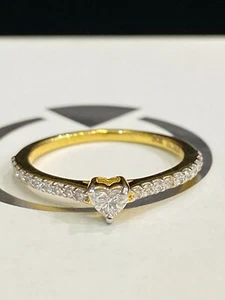 0.34 Cts Heart Shape Round Cut Natural Diamonds Anniversary Ring In 750 18K Gold - Picture 1 of 12