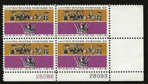US Scott #1265, Plate Block #28086/28093 1965 Magna Carta 5c FVF MNH Lower Right - Picture 1 of 1
