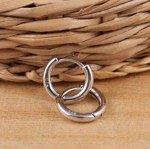Solid 925 Sterling Silver Huggie Hoop Earrings Men's Ladies 12mm Diameter a Pair - Picture 1 of 3