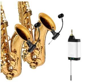 Dual UHF Saxophone Wireless Sax Microphone Instrument UHF Condenser Pick Up Clip - Picture 1 of 6