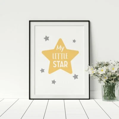 My Little Star Nursery Print Yellow Grey Poster Multiple Sizes