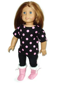 Shirt n Leggings Outfit mit Stiefeln passt American Girl 18 Zoll Puppenkleidung - Bild 1 von 6