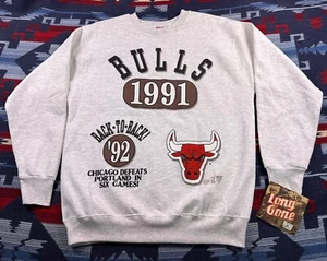 NWT Vtg 90s Chicago Bulls Crewneck Men L Big Graphic Jordan Sweatshirt Sweater - Picture 1 of 12