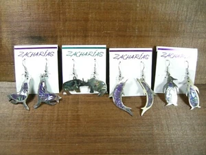 Vintage Zacharias Abalone Pierced Earrings Set of 4 Alpaca Silver Mexico Signed - Picture 1 of 2