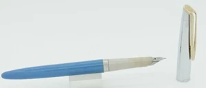 Penna stilografica Waterman C/C blu con tappo cromato e bordo oro - pennino fine - anni '50 - Foto 1 di 6