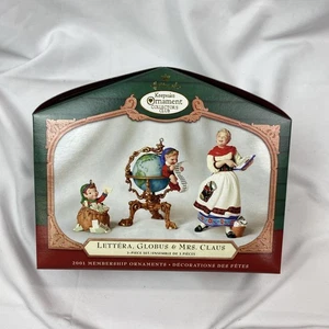Hallmark Collector's Club 2001 Ornaments Lettera, Globus and Mrs. Clause Set - Picture 1 of 8