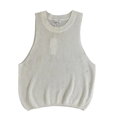 Camiseta sin mangas Reformation lila sin mangas tejida mezcla de lino talla XL marfil recortada Foto 1 de 4