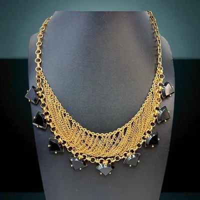 Nuevo Collar MONET Tono Dorado Multi-Cadena Distintivo-Negro Abanico Dijes Etiqueta Adjunta Foto 1 de 4